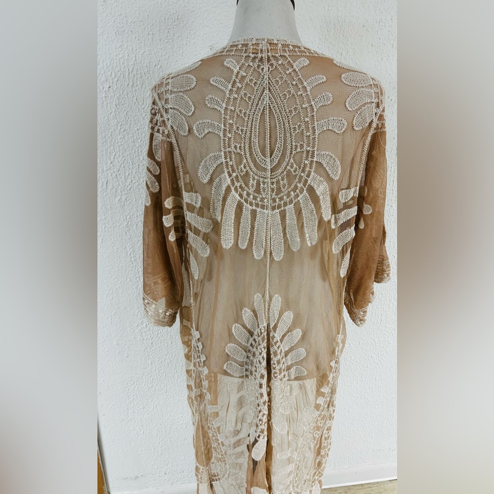 Rebellion Again  Open Front Lace Crochet Lace Boho Fairy Duster Kimono Size M - Picture 3 of 8